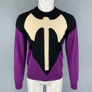 SS17 Size M Black Purple Graphic Wool Crew-Neck Pullover